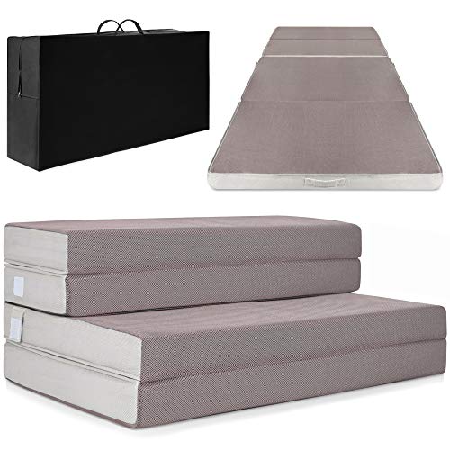 Best Choice Products 4in Thick Folding Portable Queen Mattress Topper w/Carry Case, High-Density Foam, Washable Cover