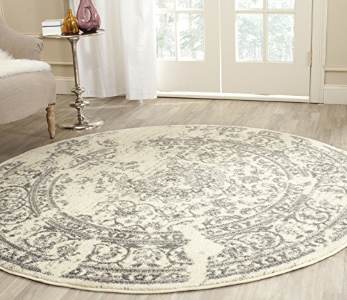 Safavieh Adirondack Collection ADR101B Ivory at Silver Oriental Vintage Distressed Round Area Rug (10' Diameter)