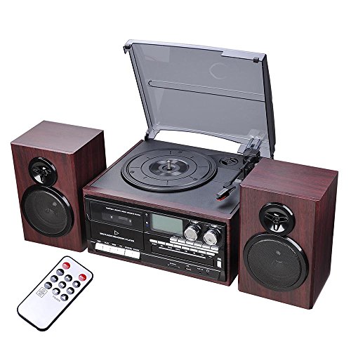 AW Classic Bluetooth Record Player System na may 2 Spea...