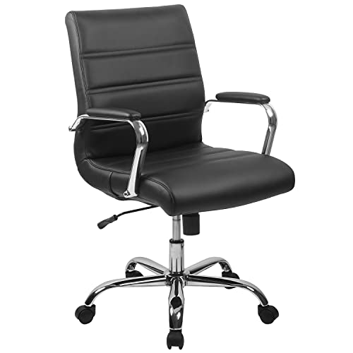 Flash Furniture Mid-Back Desk Chair - Black Leat...