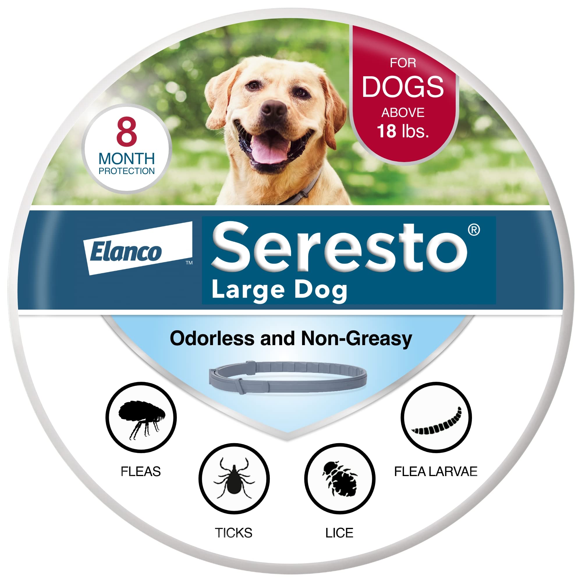 Seresto Malaking Dog Vet-Recommended Flea & Tick Treatment & Prevention Collar para sa Mga Aso na Mahigit sa 18 lbs. | 8 Buwan na Proteksyon