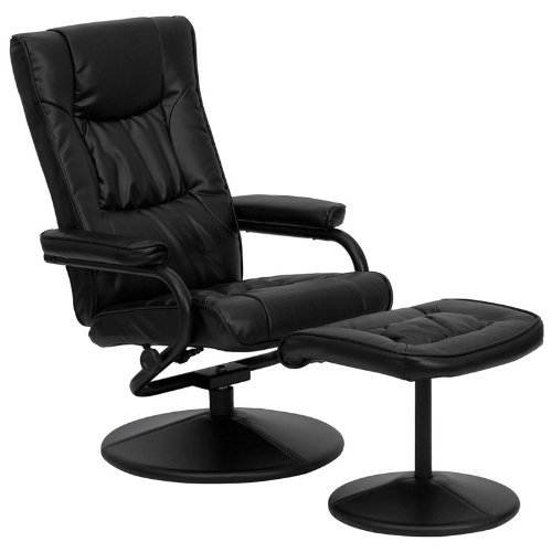 Flash Contemporary Black Leather Recliner at Ottoman na...