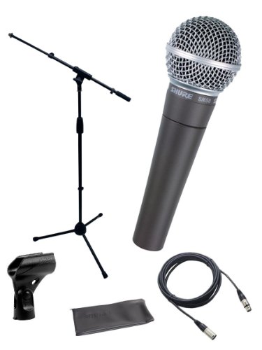 Shure SM58-LC Cardioid Dynamic Vocal Microphone Bundle with Stand Adapter and Zippered Pouch