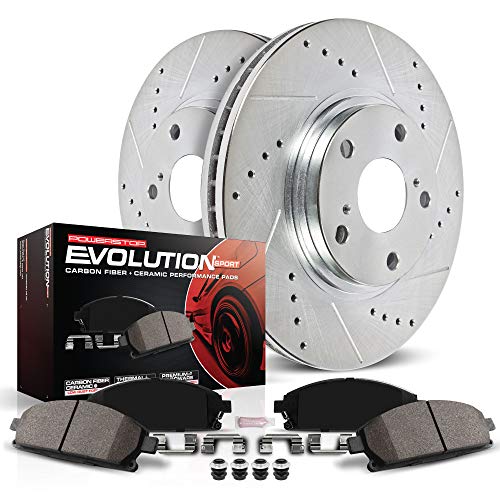 Power Stop K3167 Front Brake Kit na may Drilled/Slotted Brake Rotors at Z23 Evolution Ceramic Brake Pads