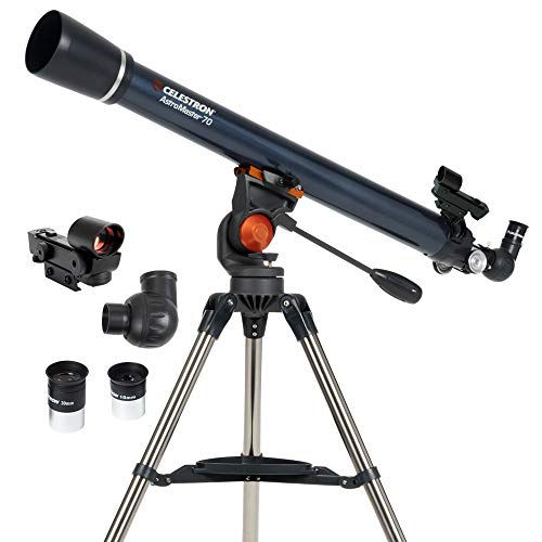 Celestron - AstroMaster 70AZ Telescope - Refractor Telescope - Fully Coated Glass Optics - Adjustable Height Tripod - BONUS Astronomy Software Package