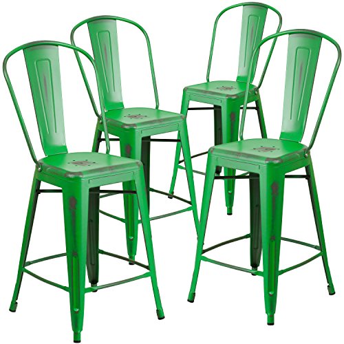 Flash Furniture 4 Pk. 24'' High Distressed Green Metal ...