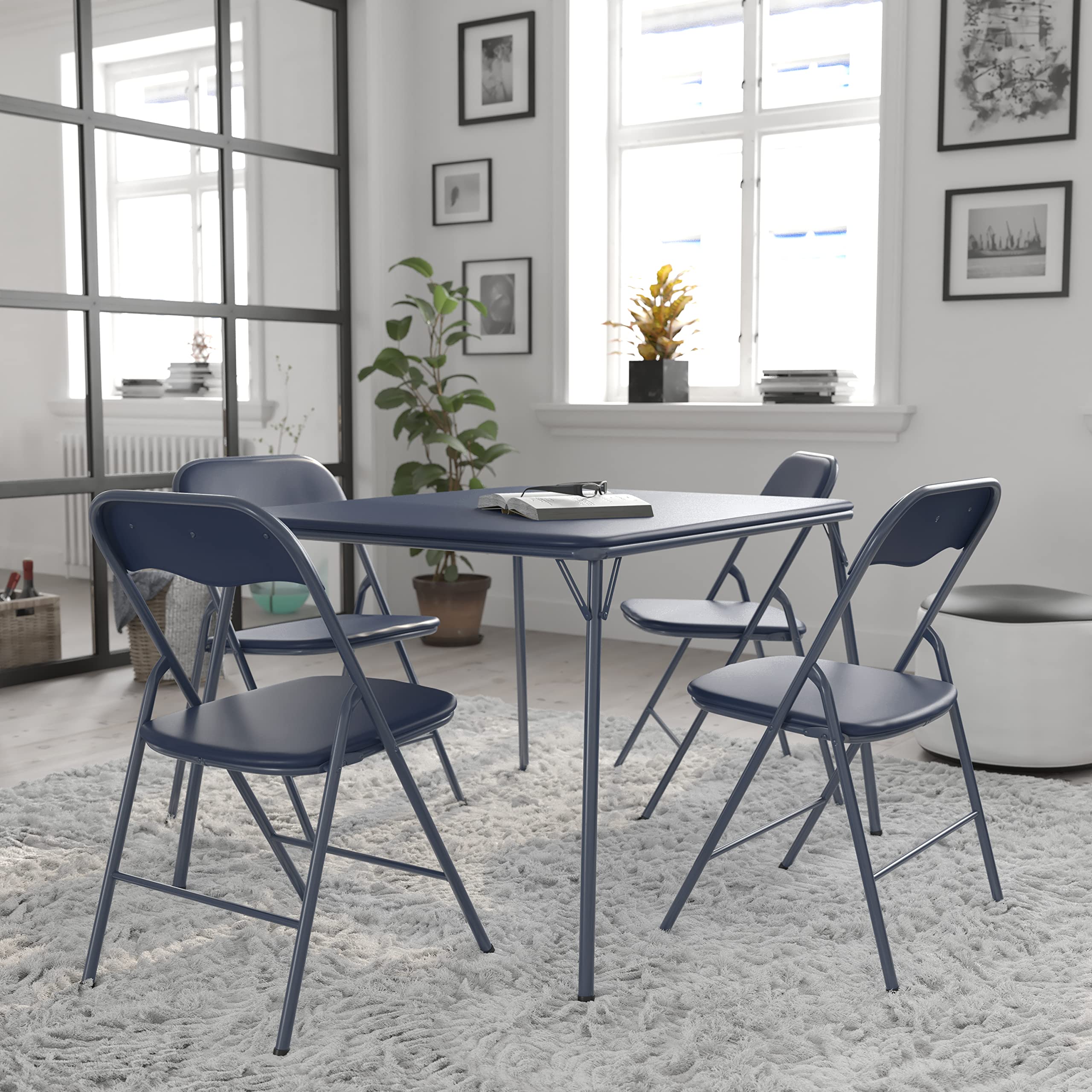 Flash Furniture 5 Piece Navy Folding Card Table at Set ...