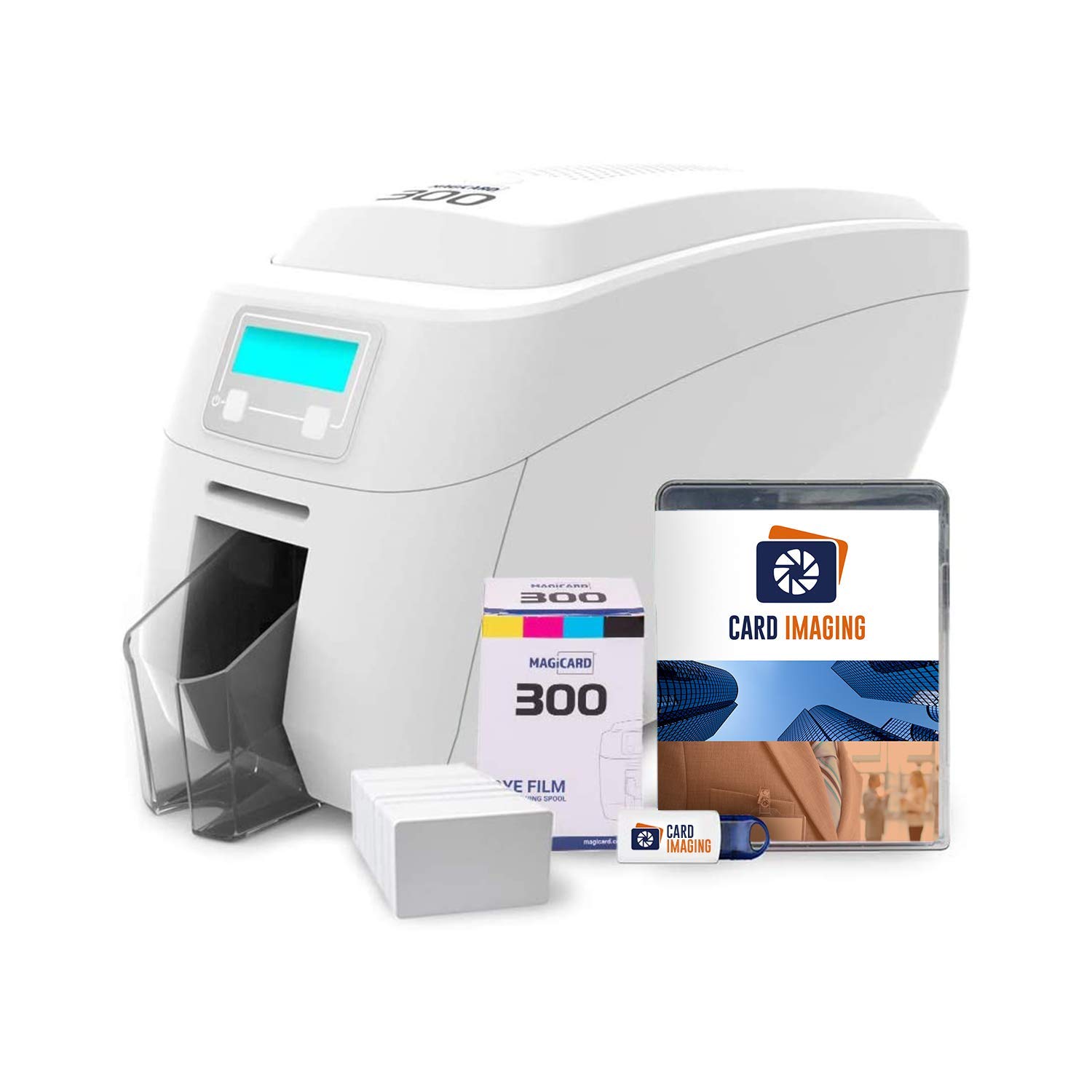 Card Imaging 300 Dual Sided ID Card Printer at Supplies Bundle Badge Maker Maker (3300-0021)