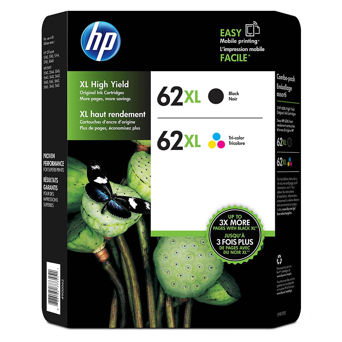 HP Tunay na 62Xl High Yield Black at High Yield Tri-Col...