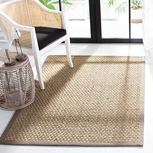 Safavieh Natural Fiber Collection NF114P Basketweave Natural at Gray Summer Seagrass Square Area Rug (8' Square)