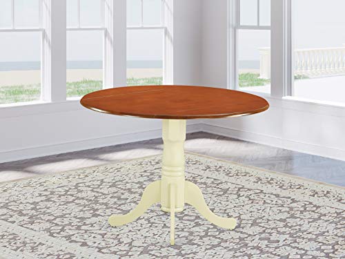 East West Furniture Dublin Round Table na May Dalawang 9' Drop na Dahon Sa Buttermilk At Cherry Finish