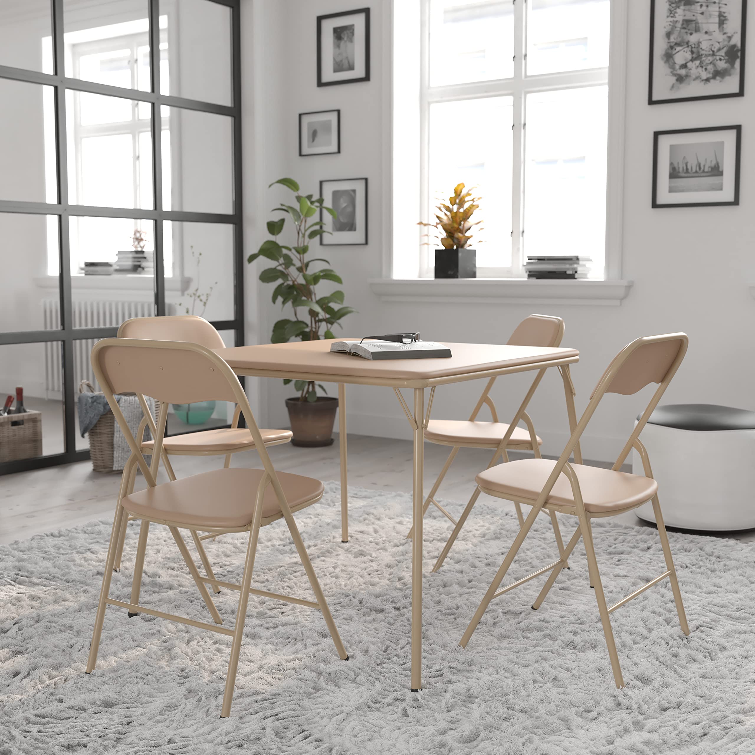 Flash Furniture 5 Piece Tan Folding Card Table at Set n...