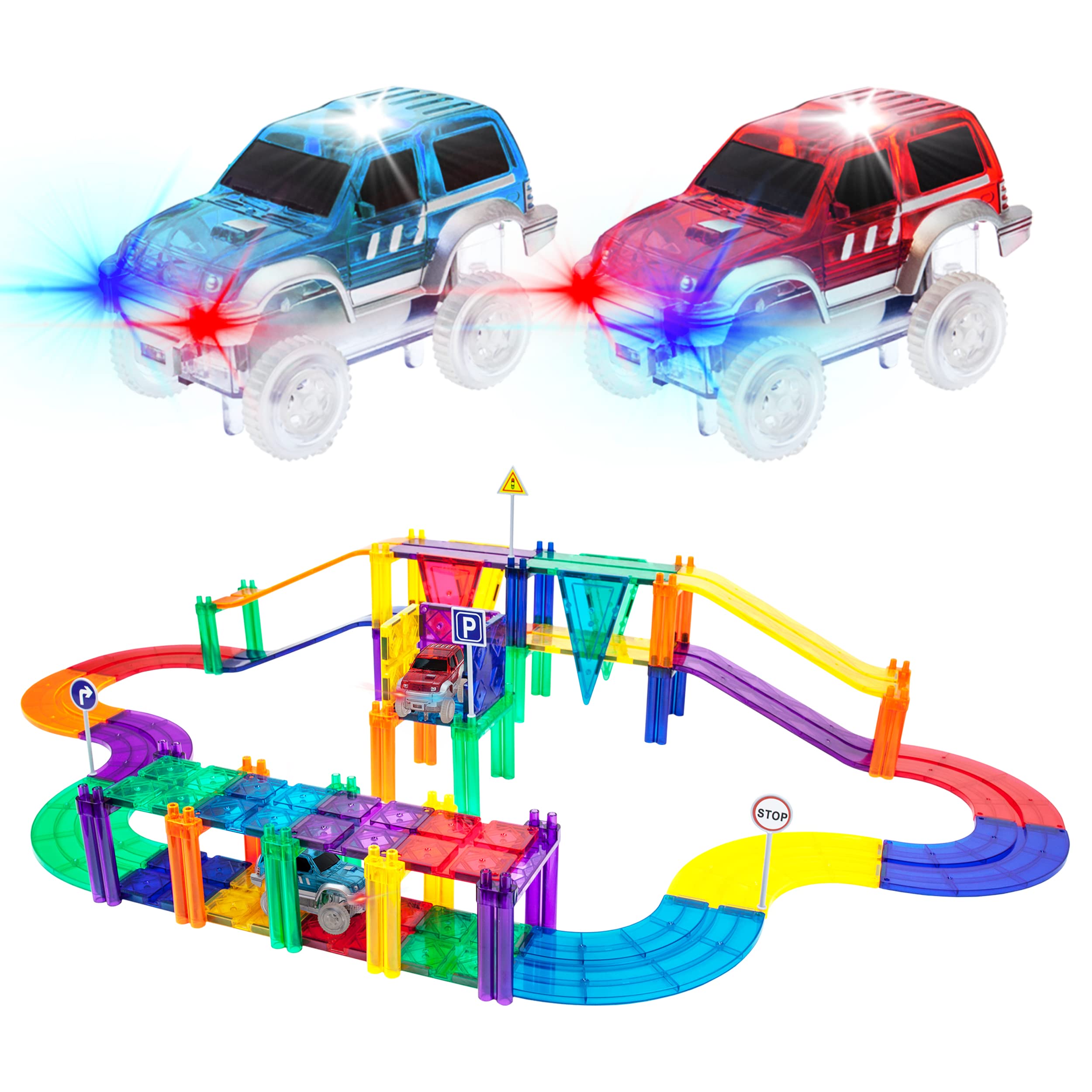 PicassoTiles 50 Piece Race Car Track Building Bl...