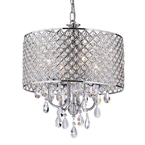 EDVIVI Marya 4-Light Chrome Round Crystal Chandelier Ce...