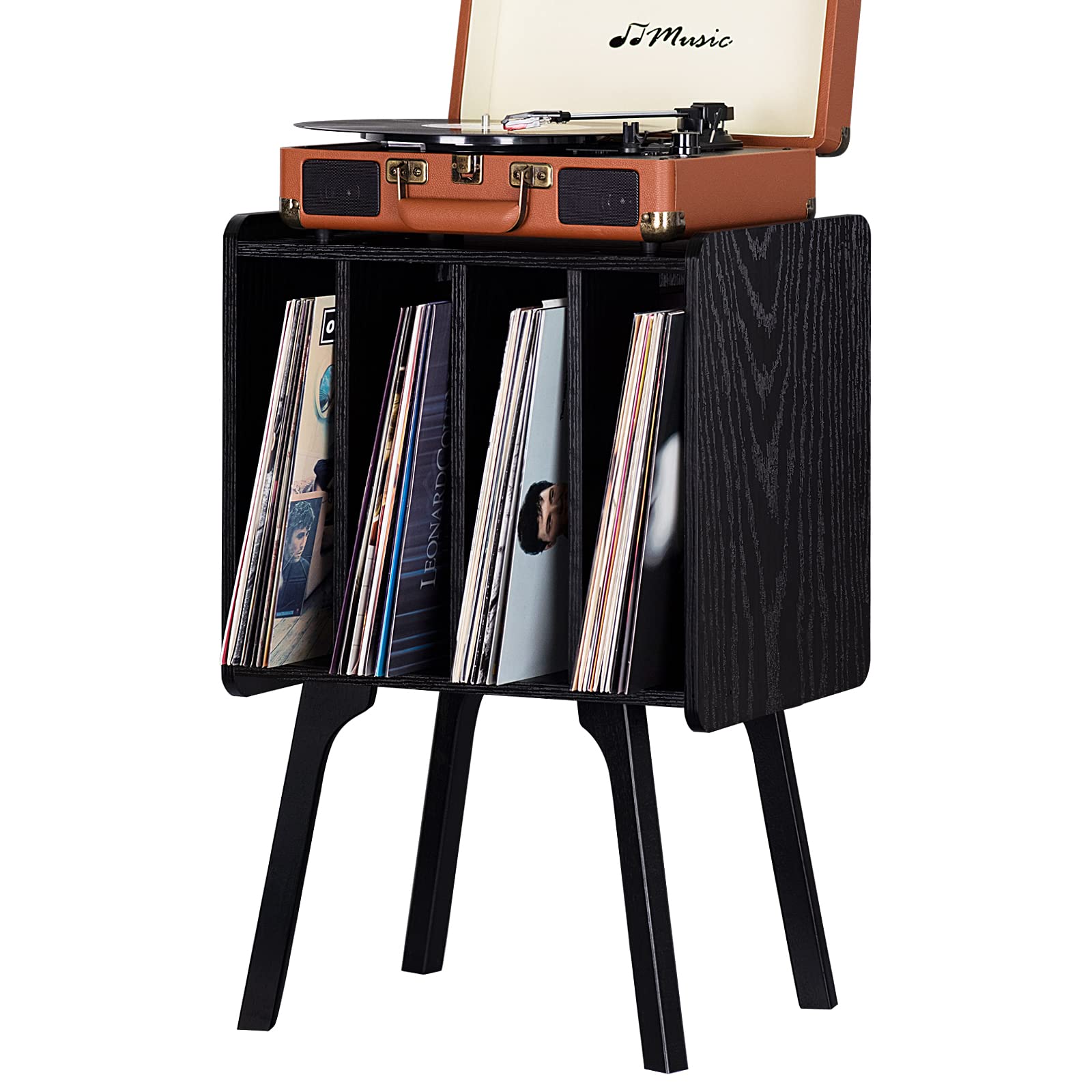 LELELINKY Record Player Stand,Vinyl Record Storage Table with 4 Cabinet Up to 100 Albums