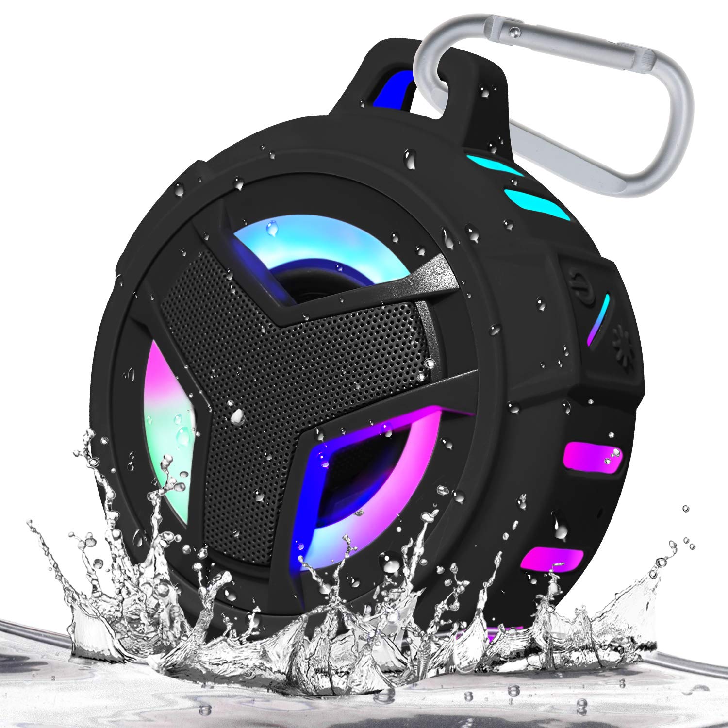 EBODA Bluetooth Shower Speaker, Portable Bluetooth Speakers, IP67 Waterproof Wireless Speaker with LED Light, Floating, 2000mAh, True Wireless Stereo for Kayak, Beach, Gifts for unisex -Black