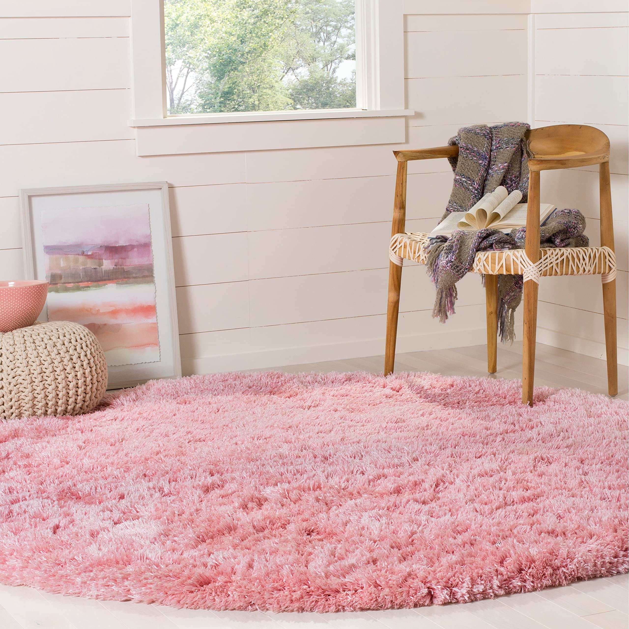 Safavieh Polar Shag Collection 5'1' Round Light Pink PS...